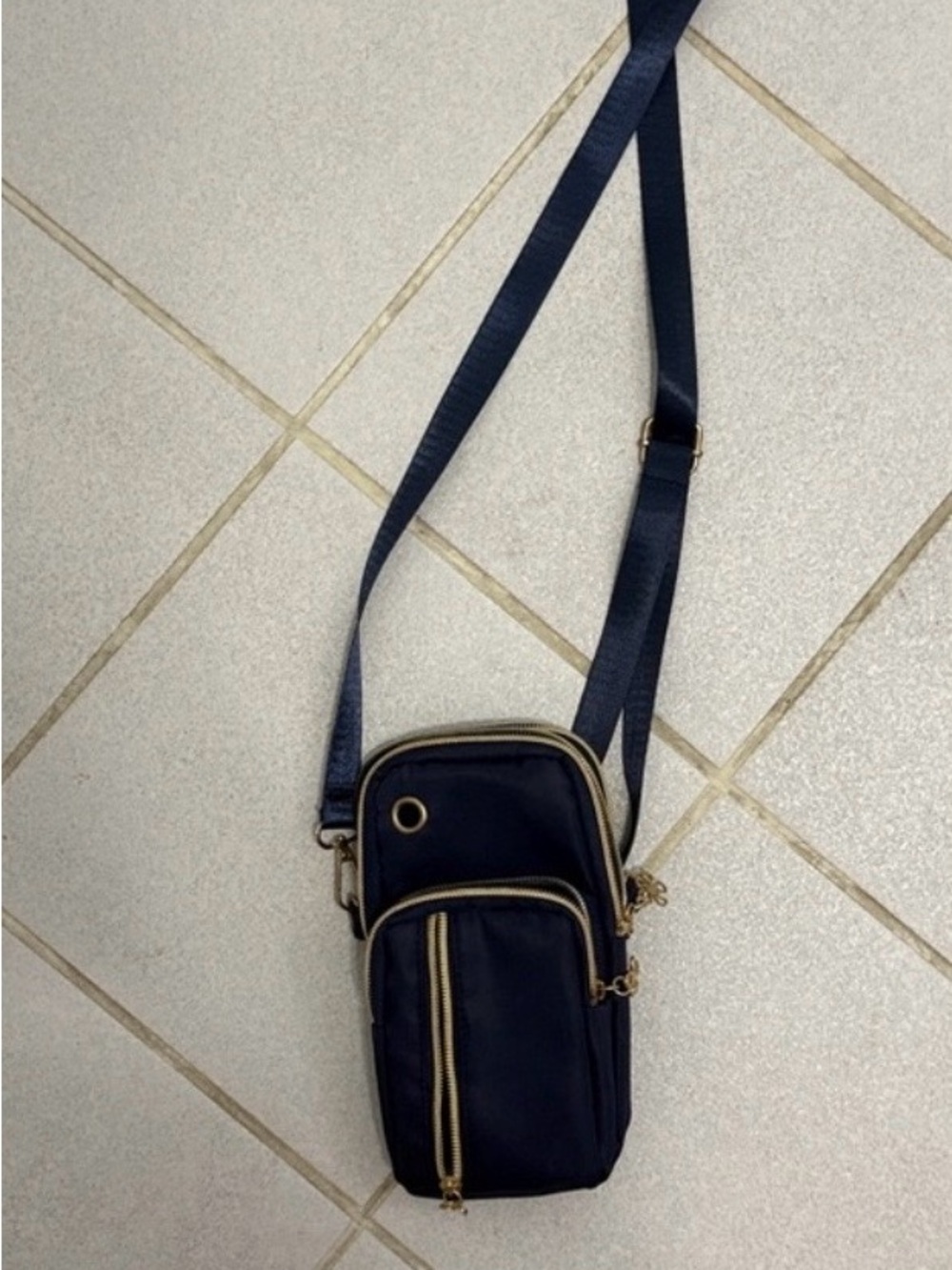 Source Unknown Navy Crossbody Bag with Gold Trim